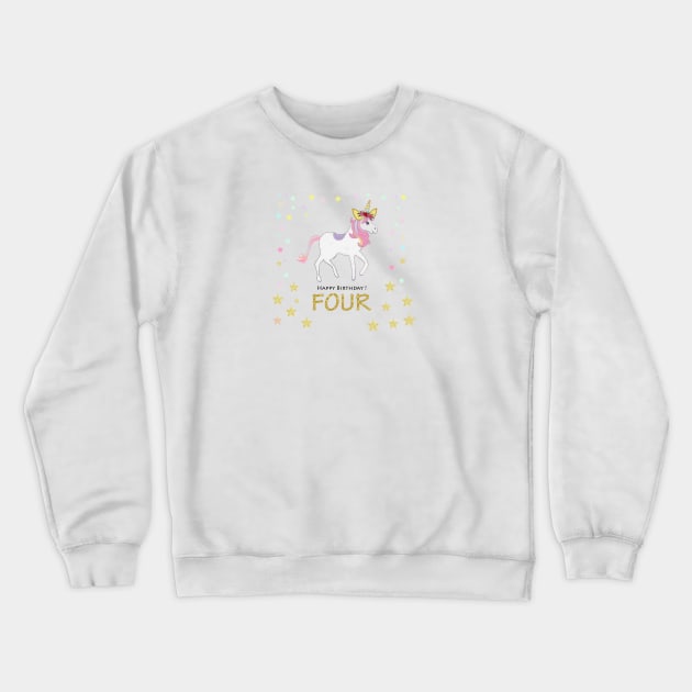 Fourth birthday candle. Four. Unicorn Birthday invitation. Party invitation greeting Crewneck Sweatshirt by GULSENGUNEL